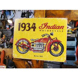 インディアンモーターサイクル　ブリキ看板　1934年　インディアン　■ アメリカン雑貨 アメリカ雑貨