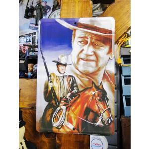 ジョン・ウェイン　ミニブリキ看板　（ホースライド）　■ アメリカン雑貨 アメリカ雑貨