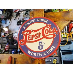 ペプシコーラ　ラウンドブリキ看板　5セント　アメリカ雑貨　アメリカン雑貨
