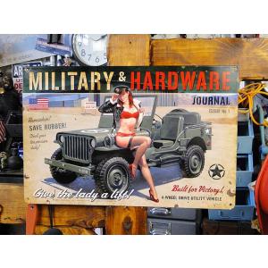 ミリタリージープ＆ピンナップガール　U.S.ヘヴィースチールサイン　アメリカン雑貨 アメリカ雑貨