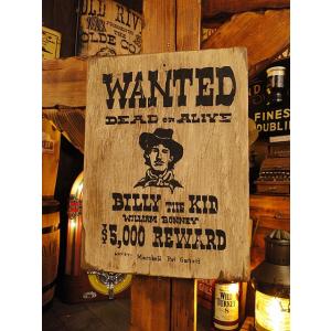 西部のお尋ね者ポスター　木製看板　（ビリーザキッド）　アメリカ雑貨　アメリカン雑貨