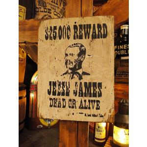 西部のお尋ね者ポスター　木製看板　（ジェシージェームズ）　アメリカ雑貨　アメリカン雑貨