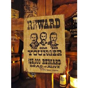 西部のお尋ね者ポスター　木製看板　（ヤンガー）　アメリカ雑貨　アメリカン雑貨