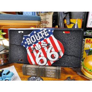 ルート66　ライセンスプレート　（星条旗ロードサイン）　アメリカ雑貨　アメリカン雑貨