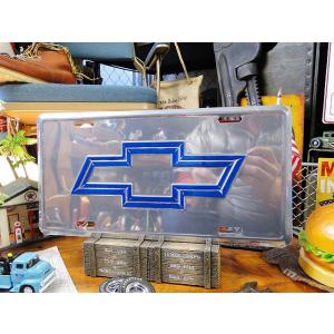 シボレー　ボウタイエンブレム　ライセンスプレート　（ミラーシルバー）　アメリカ雑貨　アメリカン雑貨