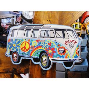 ラブ＆ピース　ワーゲンバス　エンボス　ティンサイン　アメリカ雑貨 アメリカン雑貨