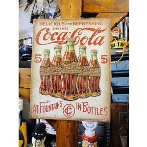コカ・コーラ　ブリキ看板　（レトロ　5ボトル）　■ アメリカン雑貨 アメリカ雑貨
