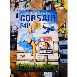 ピンナップガール＆戦闘機　U.S.ヘヴィースチールサイン　（F4U　コルセア）　アメリカ雑貨　アメリ...