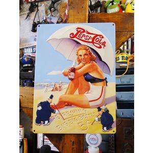 ペプシ　エンボス　ティンサイン　（ビーチレディ）　アメリカ雑貨　アメリカン雑貨