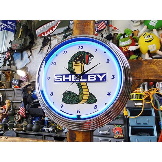 【即納】【在庫あり】　ガレージネオンクロック　（シェルビー）　アメリカ雑貨　アメリカン雑貨