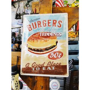 ハンバーガー　エンボス　ティンサインL　アメリカ雑貨　アメリカン雑貨
