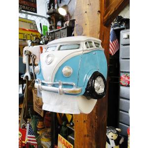 クラシックカー　トイレットペーパーホルダー　（ワーゲンバス・ブルー）　アメリカン雑貨　アメリカ雑貨 ...