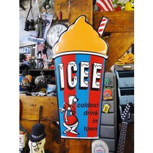 ICEE　アイシーフローズンカップ　エンボスティンサイン　（オレンジ）　■　アメリカン雑貨　アメリカ...