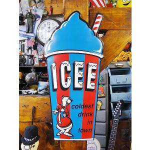 ICEE　アイシーフローズンカップ　エンボスティンサイン　（ブルー）　■　アメリカン雑貨　アメリカ雑...