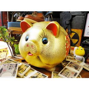 金運財運を招く縁起のいい金のブタさん　貯金箱　特大サイズ ■ アメリカン雑貨 アメリカ雑貨