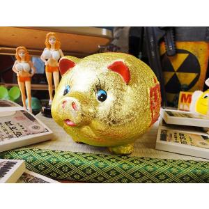 金運財運を招く縁起のいい金のブタさん　貯金箱　子豚　Sサイズ ■ アメリカン雑貨 アメリカ雑貨