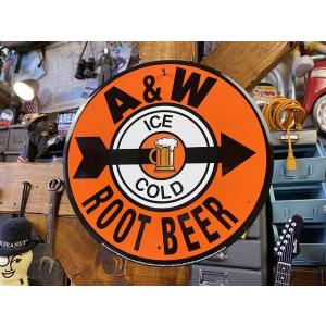 A&amp;W　ルートビアーのラウンド型　ブリキ看板　■ アメリカン雑貨 アメリカ雑貨