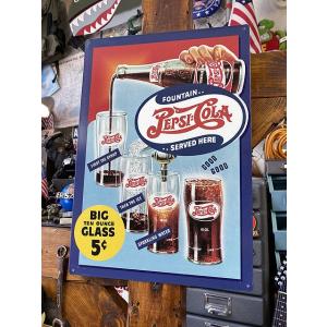 ペプシコーラ　ブリキ看板　（ビッグ10オンスグラス）　■ アメリカン雑貨 アメリカ雑貨