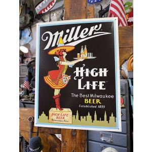 ミラー　ハイライフビアー　ブリキ看板　（ムーンレディ）　■ アメリカン雑貨 アメリカ雑貨