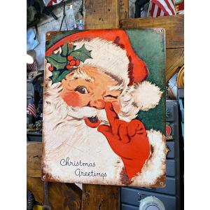 サンタクロース　U.S.ヘヴィースチールサイン　（ハートフルウインク）　■　アメリカン雑貨　アメリカ...