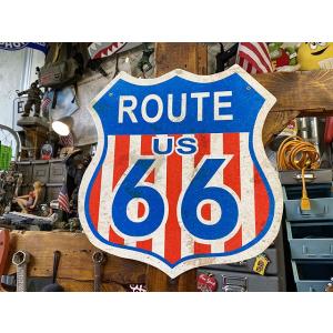 ルート66ロードサイン　U.S.ヘヴィースチールサイン　（星条旗）　■　アメリカン雑貨　アメリカ雑貨