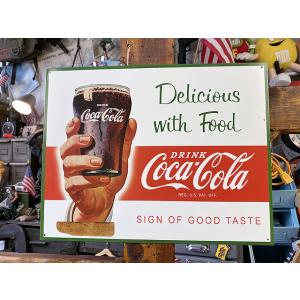 コカ・コーラ　ブリキ看板　（デリシャス・ウィズ・フード）　■ アメリカン雑貨 アメリカ雑貨
