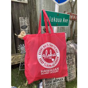 ハワイアン　アイランド　デザイン　エコバッグ　（レッド）　■　アメリカン雑貨　アメリカ雑貨