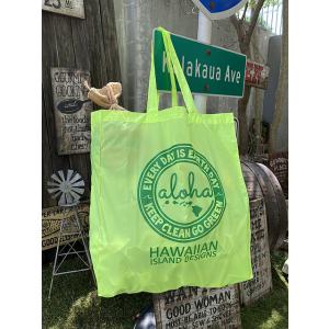 ハワイアン　アイランド　デザイン　エコバッグ　（ネオンイエロー）　■　アメリカン雑貨　アメリカ雑貨