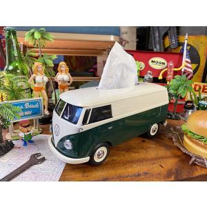 ワーゲンバス　ティッシュボックス　（ツートンダークグリーン）　■　アメリカン雑貨　アメリカ雑貨　ティ...