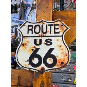 ルート66　ロードサイン型　ブリキ看板　（弾丸跡）　■ アメリカン雑貨 アメリカ雑貨