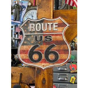 ルート66　ブリキ看板　（クラシック星条旗）　■ アメリカン雑貨 アメリカ雑貨
