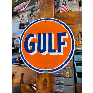 ガルフ　ラウンド型ブリキ看板 ■ アメリカン雑貨 アメリカ雑貨