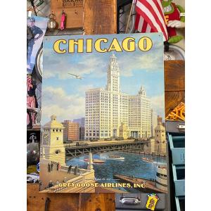 シカゴのトラベルポスター　ブリキ看板　（リグレービル時計塔）　■　アメリカン雑貨　アメリカ雑貨