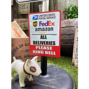 アメリカのデリバリーサイン　「宅配便配達の際のお願い」のアルミサインボード　（縦タイプ）　■　アメリ...