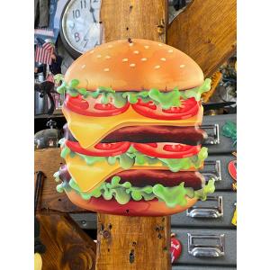 ハンバーガー　エンボスティンサイン　（ダブルデッカー）　■　アメリカン雑貨　アメリカ雑貨