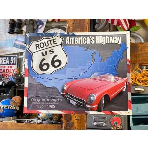 ルート66＆シボレー　コルベット　ブリキ看板　（アメリカズ　ハイウェイ）　■　アメリカン雑貨　アメリ...