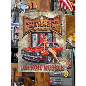 マッスルカーガレージ　ブリキ看板　（デトロイトマッスル）　■　アメリカン雑貨　アメリカ雑貨