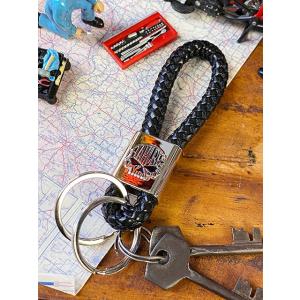 ハーレーダビッドソン　オフィシャル　キーホルダー　（スカル　ブラックレザーロープ）　■　アメリカン雑...