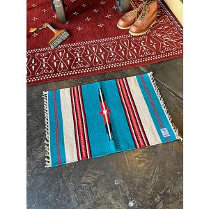 ネイティブパターン　コットンマット　65cm　（ターコイズ）　■　アメリカン雑貨　アメリカ雑貨