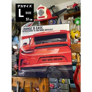 デカサイズ　Lサイズ　51cm　ポルシェ　ポップアートフレーム　（911 GT3/LAVA ORANGE）　■　アメリカン雑貨　アメリカ雑貨　｜candytower