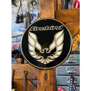 ポンティアック　ファイヤーバード　ラウンド型ブリキ看板 ■ アメリカン雑貨 アメリカ雑貨