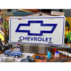 シボレー　ボウタイエンブレム　ライセンスプレート　（ホワイト/ブルーロゴ）　■　アメリカン雑貨　アメ...