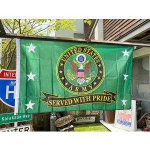 U.S.アーミー　ミリタリーフラッグ　（エンブレム/横型/グリーン）　SERVED WITH PRI...