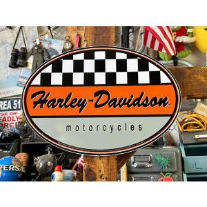 ハーレーダビッドソン　エンボスティンサイン　（オーバルチェッカー）　■　アメリカン雑貨　アメリカ雑貨