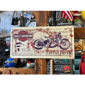 ハーレーダビッドソン　エンボスティンサイン　（ナックルヘッドプリント）　■　アメリカン雑貨　アメリカ...