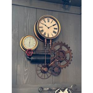 スチームパンク　ウォールクロック　（ギア＆クランク）　壁掛け時計/温度計/湿度計　■　アメリカン雑貨...