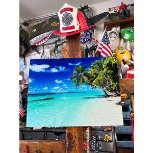 ウエストコースト　ガラスアートピクチャー　Lサイズ　（パームツリー＆ビーチ）　■　アメリカン雑貨　ア...