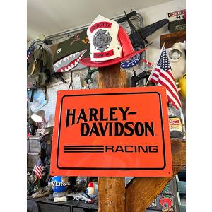 ハーレーダビッドソン　レーシング　エンボスティンサイン　（ブラック＆オレンジ）　ブリキ看板　■　アメ...