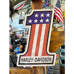 ハーレーダビッドソン　エンボスティンサイン　（ナンバー1ロゴ/星条旗バージョン）　■　アメリカン雑貨...