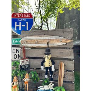 サーフボード　ウッド製　フックボード　（ブラウン/ホワイトライン）　■　アメリカン雑貨　アメリカ雑貨